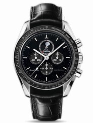 Omega Watches : 311.33.44.32.01.001 44.25mm Automatic Moonwatch Moonphase Black Dial Stainless Steel Case With Black Leather Strap Men Watch