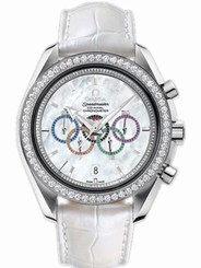 Omega Watches : 321.58.44.52.55.001 44.25mm Automatic Olympic Collection Timeless White Mother Of Pearl Dial White Gold Case, Diamonds With White Leather Strap Men Watch