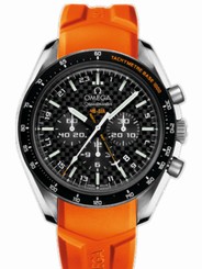 Omega Watches : 321.92.44.52.01.003 44.25mm Automatic HB-SIA GMT Chronograph Black Carbon Fibre Dial Titanium Case With Orange Rubber Strap Men Watch