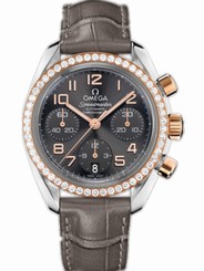 Omega Watches : 324.28.38.40.06.001 38mm Automatic Chronometer Gray Dial Rose Gold Case, Diamonds With Brown Leather Strap Men Watch