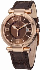 Chopard Watches : 384221-5009 Quartz Brown Dial Date 18ct Rose Gold Brown Leather Women Watch