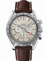 Omega Watches : 3881.30.37 44.25mm Automatic Chronograph Speedmaster Broad Arrow GMT White Dial Stainless Steel Case With Brown Leather Strap Men Watch