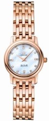 Omega Watches : 4135.75.00 22mm Prestige Quartz White Mother Of Pearl Dial Rose Gold Case, Diamonds With Rose Gold Bracelet Women Watch