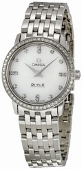 Omega Watches : 413.15.27.60.55.001 27mm Prestige Quartz White Mother Of Pearl Dial Stainless Steel Case, Diamonds With Stainless Steel Bracelet Women Watch