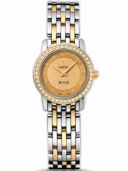 Omega Watches : 413.25.22.60.08.001 22mm Prestige Quartz Small Champagne Gold Dial Yellow Gold Case, Diamonds With Yellow Gold And Stainless Steel Bracelet Women Watch
