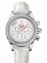 Omega Watches : 422.18.35.50.05.001 35mm Automatic Co-Axial Chronograph White Mother Of Pearl Dial Stainless Steel Case, Diamonds With White Leather Strap Women Watch
