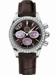 Omega Watches : 422.18.35.50.13.001 35mm Automatic Co-Axia Chronograph Brown Dial Stainless Steel Case, Diamonds With Brown Leather Strap Women Watch