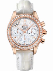 Omega Watches : 422.58.35.50.05.001 35mm Automatic Co-Axial Chronograph White Mother Of Pearl Dial Rose Gold Case, Diamonds With White Leather Strap Women Watch