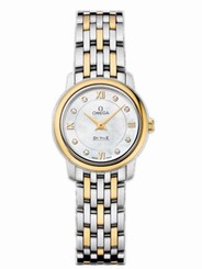 Omega Watches : 424.20.24.60.55.001 24.4mm Prestige Quartz White Mother Of Pearl Dial Yellow Gold Case With Yellow Gold And Stainless Steel Bracelet Women Watch