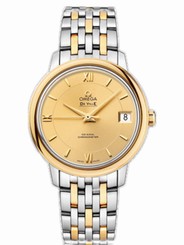 Omega Watches : 424.20.33.20.08.001 32.7mm Prestige Co-Axial Champagne Gold Dial Yellow Gold Case With Yellow Gold And Stainless Steel Bracelet Women Watch