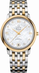 Omega Watches : 424.20.33.20.55.002 Automatic Chronometer White Mother of Pearl Diamond Dial Date 18k Yellow Gold and Stainless Steel Women Watch