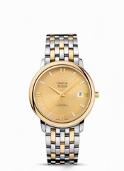 Omega Watches : 424.20.37.20.58.001 36.8mm Prestige Co-Axial Champagne Gold Dial Yellow Gold Case, Diamonds With Yellow Gold And Stainless Steel Bracelet Men Watch