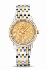 Omega Watches : 424.25.27.60.58.002 Quartz Champagne Diamond Dial Diamond Bezel 18k Yellow Gold and Stainless Steel Women Watch
