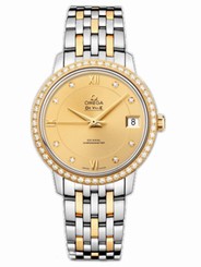Omega Watches : 424.25.33.20.58.001 32.7mm Prestige Co-Axial Gold Champagne Dial Yellow Gold Case, Diamonds With Yellow Gold And Stainless Steel Bracelet Women Watch