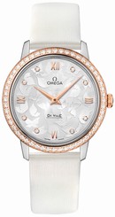 Omega Watches : 424.27.33.60.52.001 Quartz Diamond Dial 18k Rose Gold Diamond Bezel White Satin Brushed Leather Women Watch