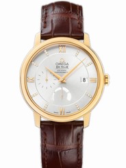 Omega Watches : 424.53.40.21.52.001 39.5mm Prestige Power Reserve Co-Axial Silver Dial Yellow Gold Case, Diamonds With Brown Leather Strap Men Watch