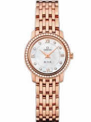 Omega Watches : 424.55.24.60.55.002 24.4mm Prestige Quartz White Mother Of Pearl Dial Rose Gold Case, Diamonds With Rose Gold Bracelet Women Watch