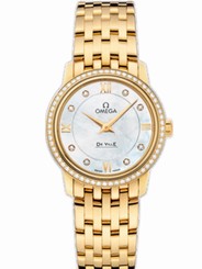 Omega Watches : 424.55.27.60.55.001 27.4mm Prestige Quartz White Mother Of Pearl Dial Yellow Gold Case, Diamonds With Yellow Gold Bracelet Women Watch
