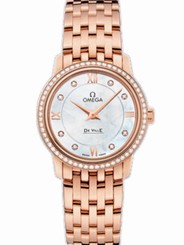 Omega Watches : 424.55.27.60.55.002 27.4mm Prestige Quartz White Mother Of Pearl Dial Rose Gold Case, Diamonds With Rose Gold Bracelet Women Watch