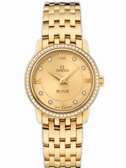 Omega Watches : 424.55.27.60.58.001 27.4mm Prestige Quartz Champagne Gold Dial Yellow Gold Case, Diamonds With Yellow Gold Bracelet Women Watch
