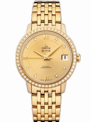 Omega Watches : 424.55.33.20.58.001 32.7mm Prestige Co-Axial Champagne Gold Dial Yellow Gold Case, Diamonds With Yellow Gold Bracelet Women Watch