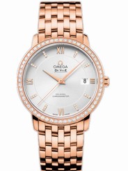 Omega Watches : 424.55.37.20.52.001 36.8mm Prestige Co-Axial Silver Dial Rose Gold Case, Diamonds With Rose Gold Bracelet Men Watch