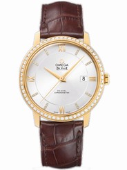 Omega Watches : 424.58.40.20.52.001 39.5mm Prestige Co-Axial Silver Dial Yellow Gold Case, Diamonds With Brown Leather Strap Men Watch