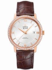 Omega Watches : 424.58.40.20.52.002 39.5mm Prestige Co-Axial Silver Dial Rose Gold Case, Diamonds With Brown Leather Strap Men Watch