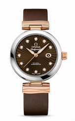 Omega Watches : 425.22.34.20.63.001 Automatic Diamond Indexes Date Dial Brown Satin-Brushed Leather Women Watch