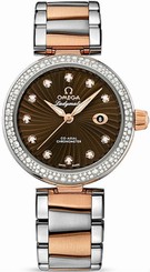 Omega Watches : 425.25.34.20.63.001 Automatic Diamond Indexes Dial Date Diamond Bezel 18k Rose Gold and Stainless Steel Women Watch