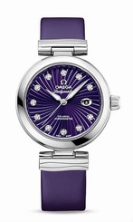 Omega Watches : 425.32.34.20.60.001 Automatic Diamond Indexes Date Dial Satin-Brushed Purple Leather Strap Women Watch