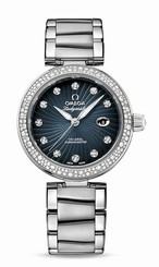 Omega Watches : 425.35.34.20.56.001 Automatic Diamond Indexes Date Dial Diamond Bezel Stainless Steel Women Watch