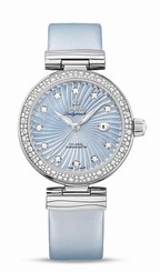 Omega Watches : 425.37.34.20.57.002 Automatic Diamond Indexes Date Dial Diamond Bezel Blue Satin-Brushed Leather Women Watch