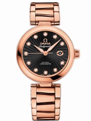 Omega Watches : 425.60.34.20.51.001 34mm Ladymatic Black Dial Rose Gold Case, Diamonds With Rose Gold Bracelet Women Watch