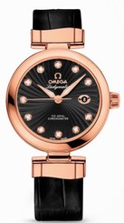 Omega Watches : 425.63.34.20.51.001 34mm Ladymatic Black Dial Rose Gold Case, Diamonds With Rose Gold Bracelet Women Watch