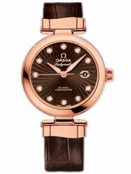 Omega Watches : 425.63.34.20.63.001 34mm Ladymatic Brown Dial Rose Gold Case, Diamonds With Brown Leather Strap Women Watch