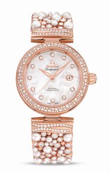 Omega Watches : 425.65.34.20.55.008 Automatic Diamond Indexes 18ct Rose Gold and Diamond Case Akoya Pearls and Diamond Bracelet Women Watch