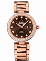 Omega Watches : 425.65.34.20.63.003 34mm Ladymatic Brown Dial Rose Gold Case, Diamonds With Rose Gold Bracelet Women Watch