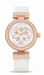 Omega Watches : 425.67.34.20.55.006 Automatic White Mother of Pearl Diamond Dial 18k Rose Gold and Diamond Bezel White Satin Brushed Leather Women Watch