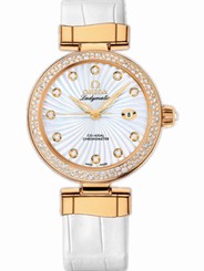 Omega Watches : 425.68.34.20.55.002 34mm Ladymatic White Mother Of Pearl Dial Yellow Gold Case, Diamonds With Yellow Gold Bracelet Women Watch