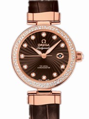 Omega Watches : 425.68.34.20.63.002 34mm Ladymatic Brown Dial Rose Gold Case, Diamonds With Brown Leather Strap Women Watch
