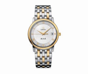 Omega Watches : 4310.32.00 34.4mm Prestige Quartz Silver Dial Yellow Gold Case With Yellow Gold And Stainless Steel Bracelet Men Watch
