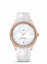 Omega Watches : 432.58.40.21.05.001 Master Co-Axial Chronometer Diamond Bezel 18k Rose Gold Case White Leather Men Watch