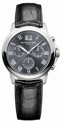Raymond Weil Watches : 4476-STC-00600 Chronograph Gray Dial Stainless Steel With Roman Numeral Hour Markings And Leather Strap Men Watch