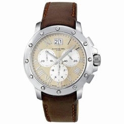 Raymond Weil Watches : 4899-STC-00809 Chronograph Beige Dial Stainless Steel With Roman Numerals Markings And Brown Leather Strap Men Watch