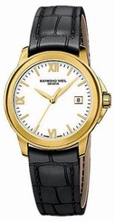 Raymond Weil Watches : 5376-P-00307 Quartz White Dial With 18CT Gold Plated Case And Black Leather Strap Women Watch