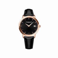 Raymond Weil Watches : 5388-PC5-20001 Quartz Date Rose Gold Tone Stainless Steel Case Black Satin Strap Women Watch