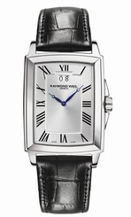 Raymond Weil Watches : 5596-STC-00650 Quartz Rectangular Silver Dial Case With Roman Numeral Hour Markings And Leather Strap Men Watch