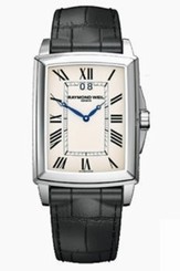 Raymond Weil Watches : 5596-STC-00800 Quartz Rectangular Beige Dial Stainless Steel Case With Roman Numeral Hour Indices And Black Leather Stap Men Watch