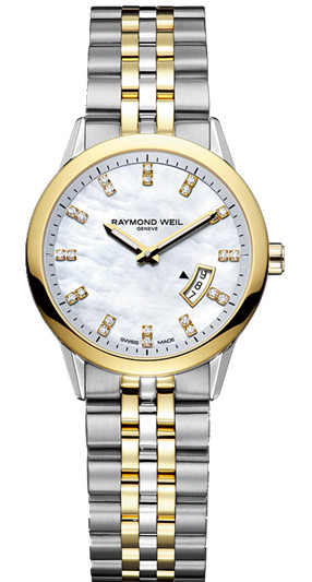 Raymond Weil Watches : 5670-STP-97091 Quartz Mother Of Pearl Dial And Yellow PVD Gold Coating Case And 24 Diamonds With Yellow PVD Gold Coating Stainless Steel Bracelet Women Watch